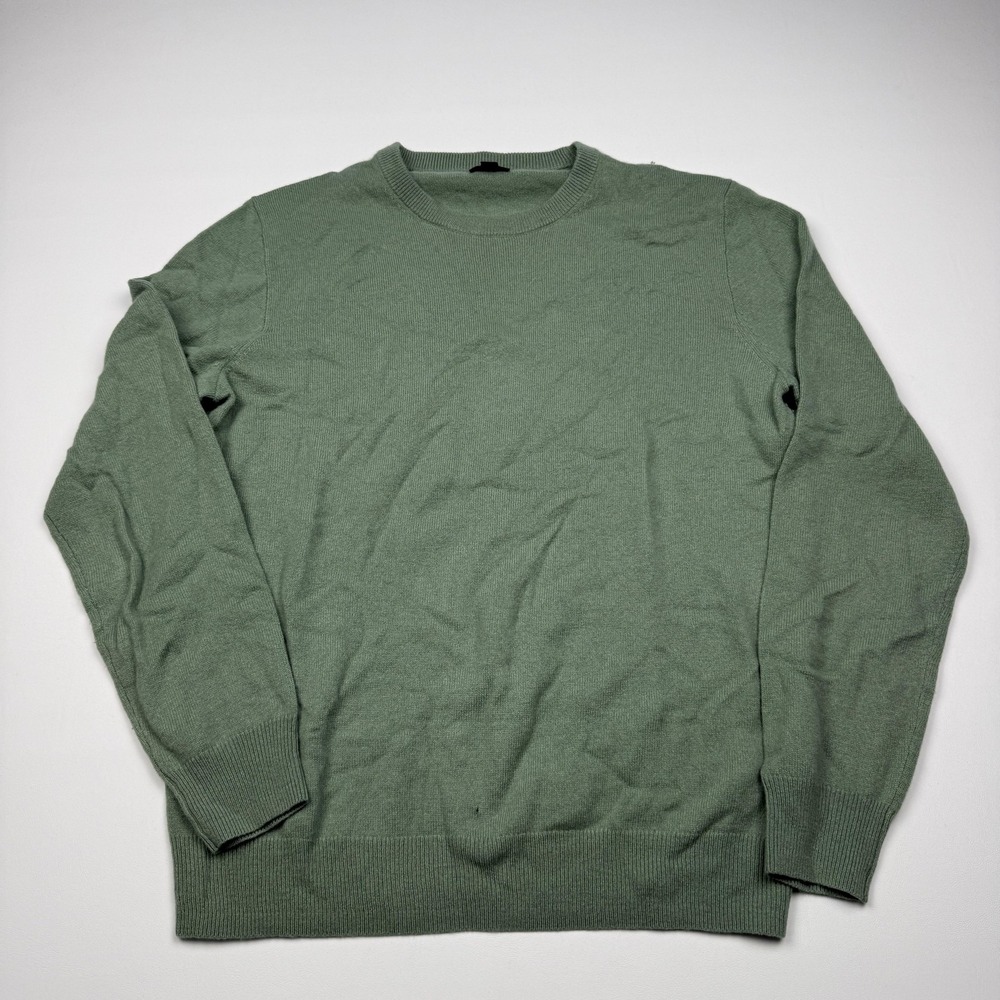 J Crew Sweater Mens Medium Green 100% Cashmere Crewneck Pullover Lightweight